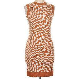 Geometric Patterned Sleeveless Dress - Orange and White